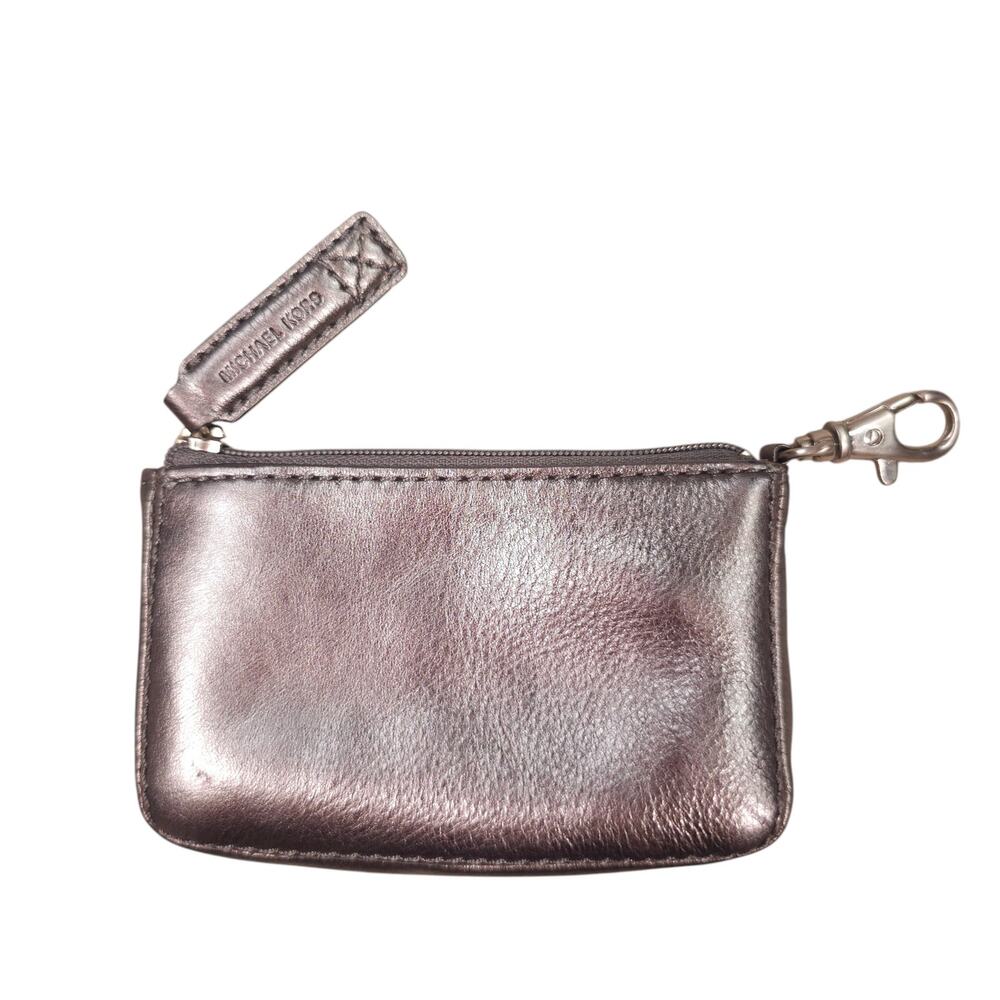 Michael Kors Key Coin Pouch Wallet Metallic Silver Leather
